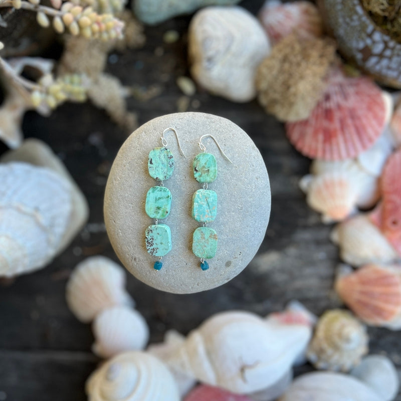  Step into the realm of vibrant allure with our "Colorful Confidence - Turquoise Earrings." Brace yourself for a journey beyond mere accessories; these earrings are an enchanting blend of boldness, style, and the captivating energy of Turquoise gemstones.