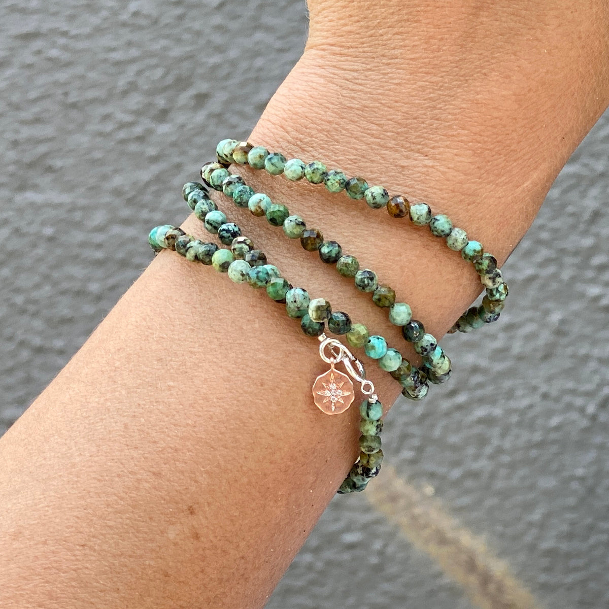 Enjoy the Journey - African Turquoise Wrap Bracelet with Rose Gold (Gold Filled) Compass Charm