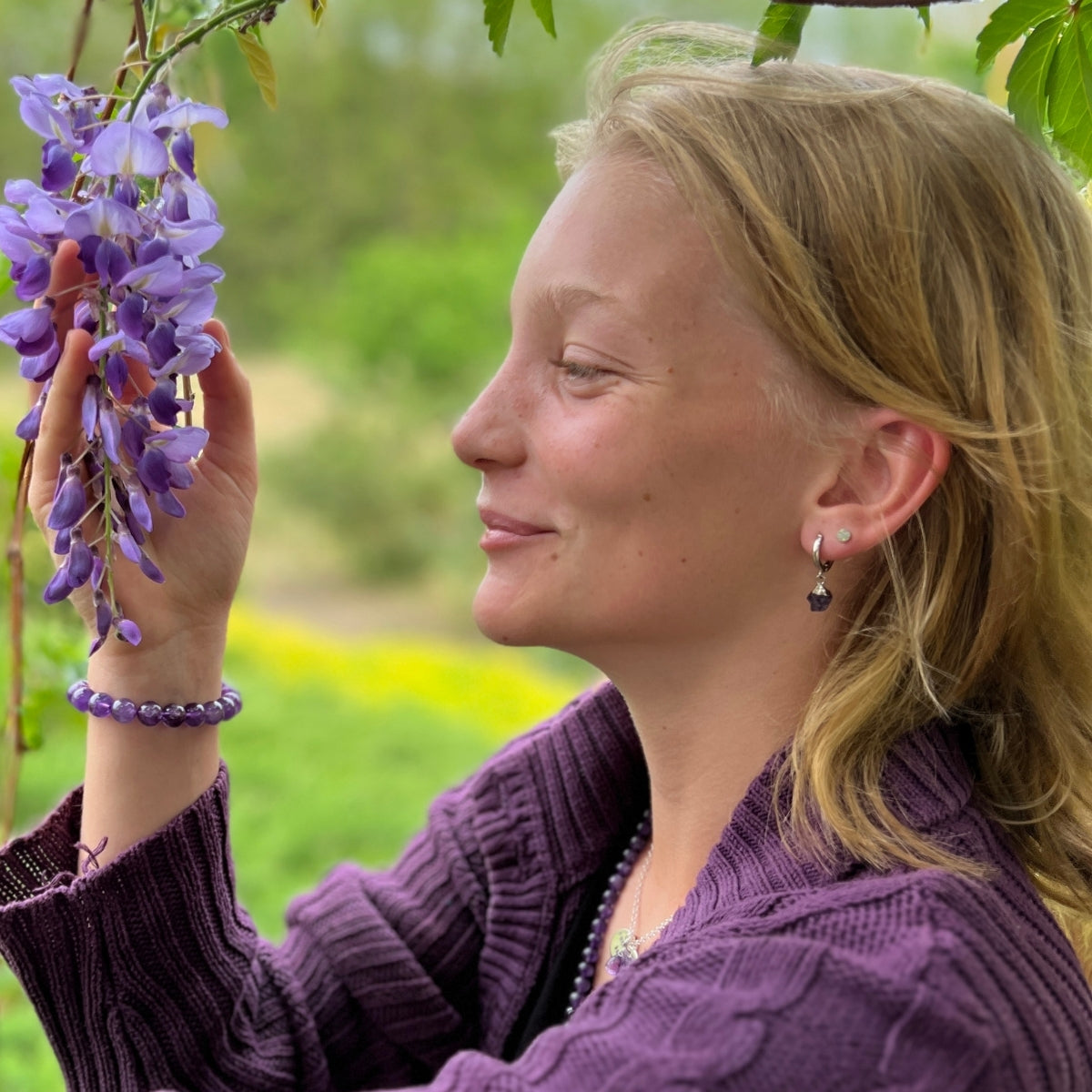 Embrace Calm – Raw Amethyst Dangle Earrings
