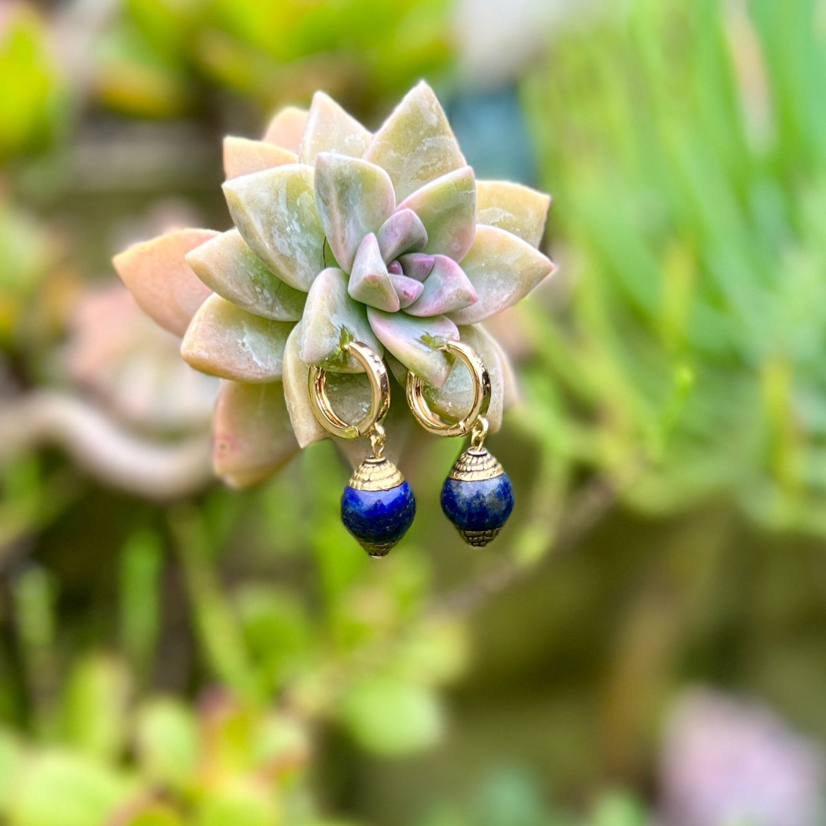 At the heart of the "Himalaya Harmony Earrings"  is a piece of Lapis Lazuli gemstone. Lapis Lazuli is a symbol of truth, as it brought you to see yourself for what you really are, and at the same time helps you to accept those parts of yourself that you may see as undesirable. 