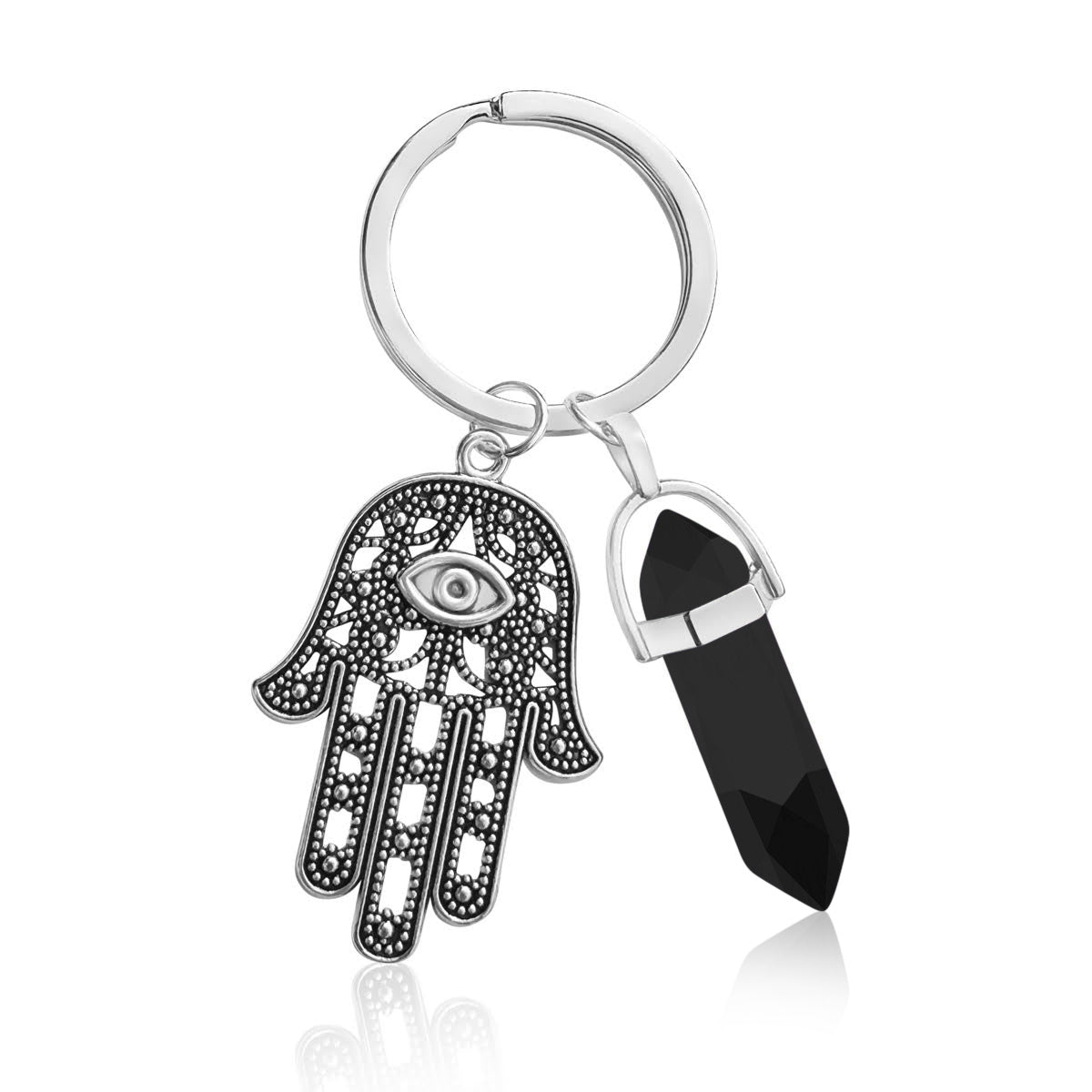 Hamsa - Shielding Hand Keychain with Obsidian