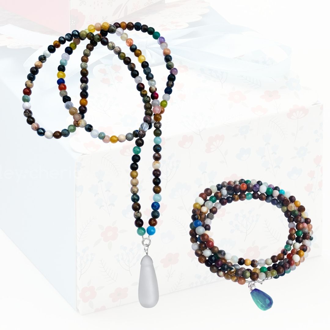 Connect with Mother Earth - Mindfulness Chakra Wrap Bracelet and Necklace Set with Healing Stones