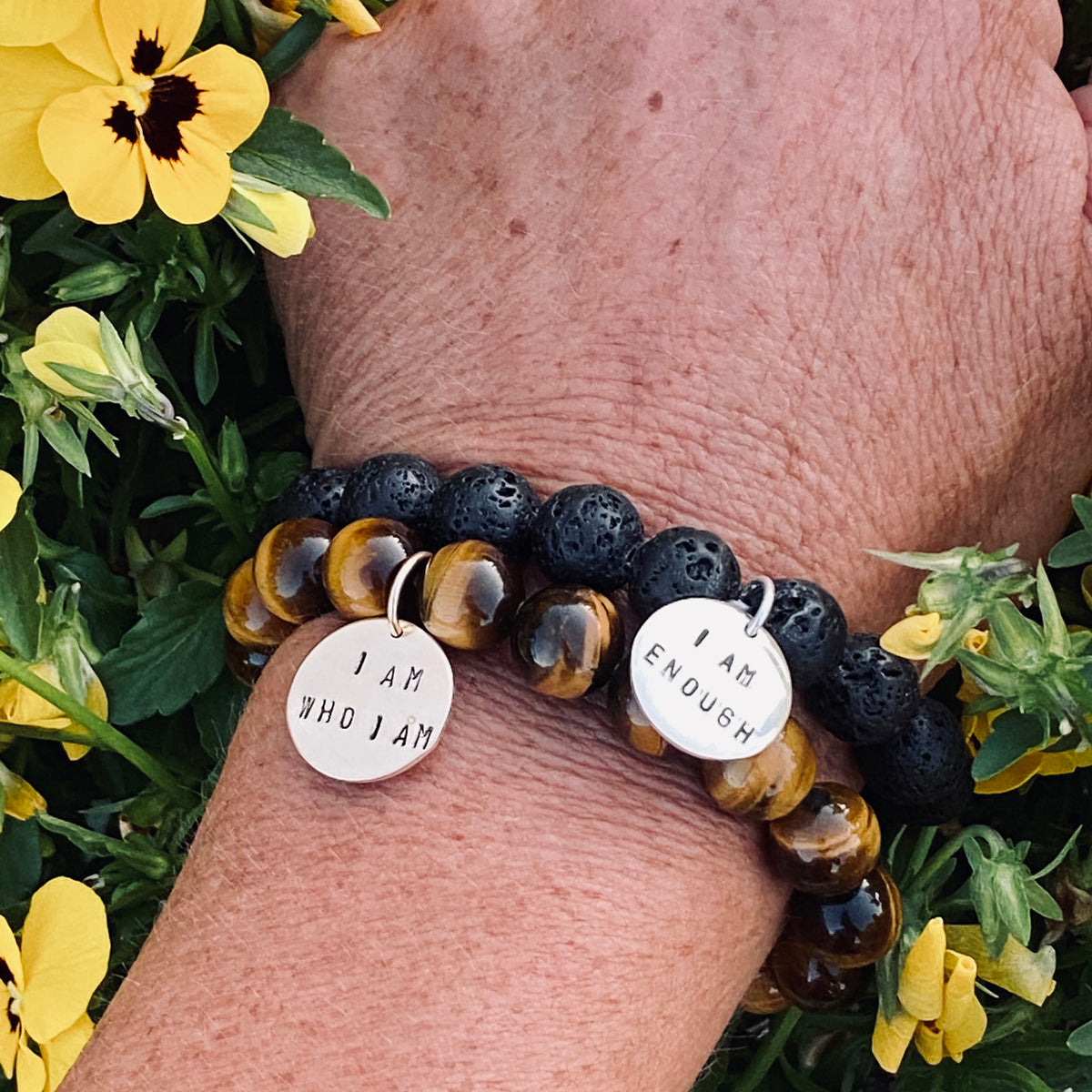 I am Enough - Affirmation Bracelet with Lava Stone