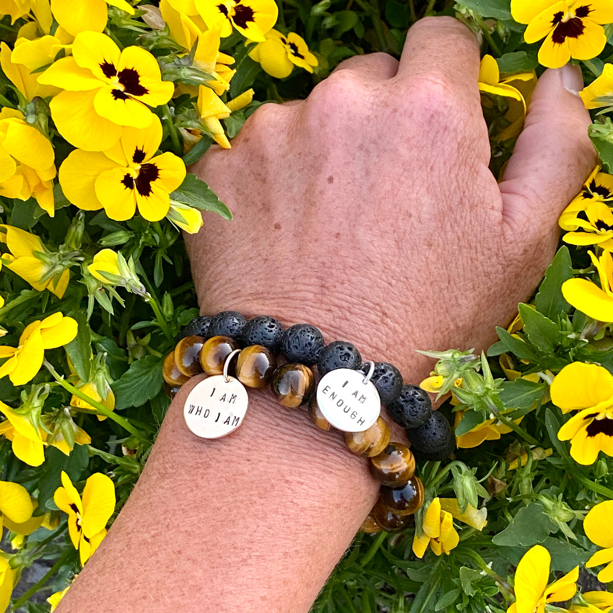 I am Enough - Affirmation Bracelet with Lava Stone