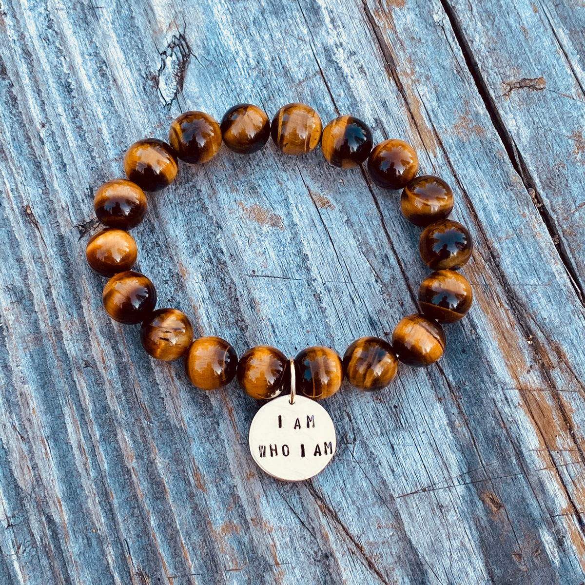 I am who I am - Affirmation Bracelet with Tiger Eye