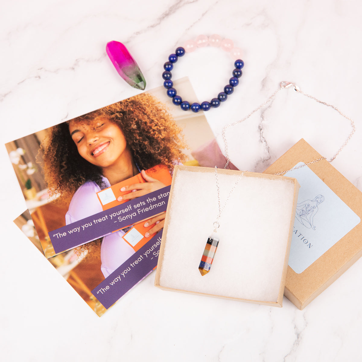 This monthly subscription box is for everyone who wants to manifest living happy and was born of the desire to spread positivity and aid conscious living. 