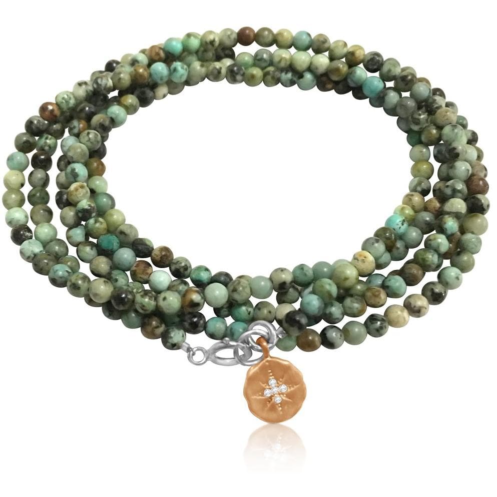 Enjoy the Journey Turquoise Wrap Bracelet with Rose Gold Compass Charm