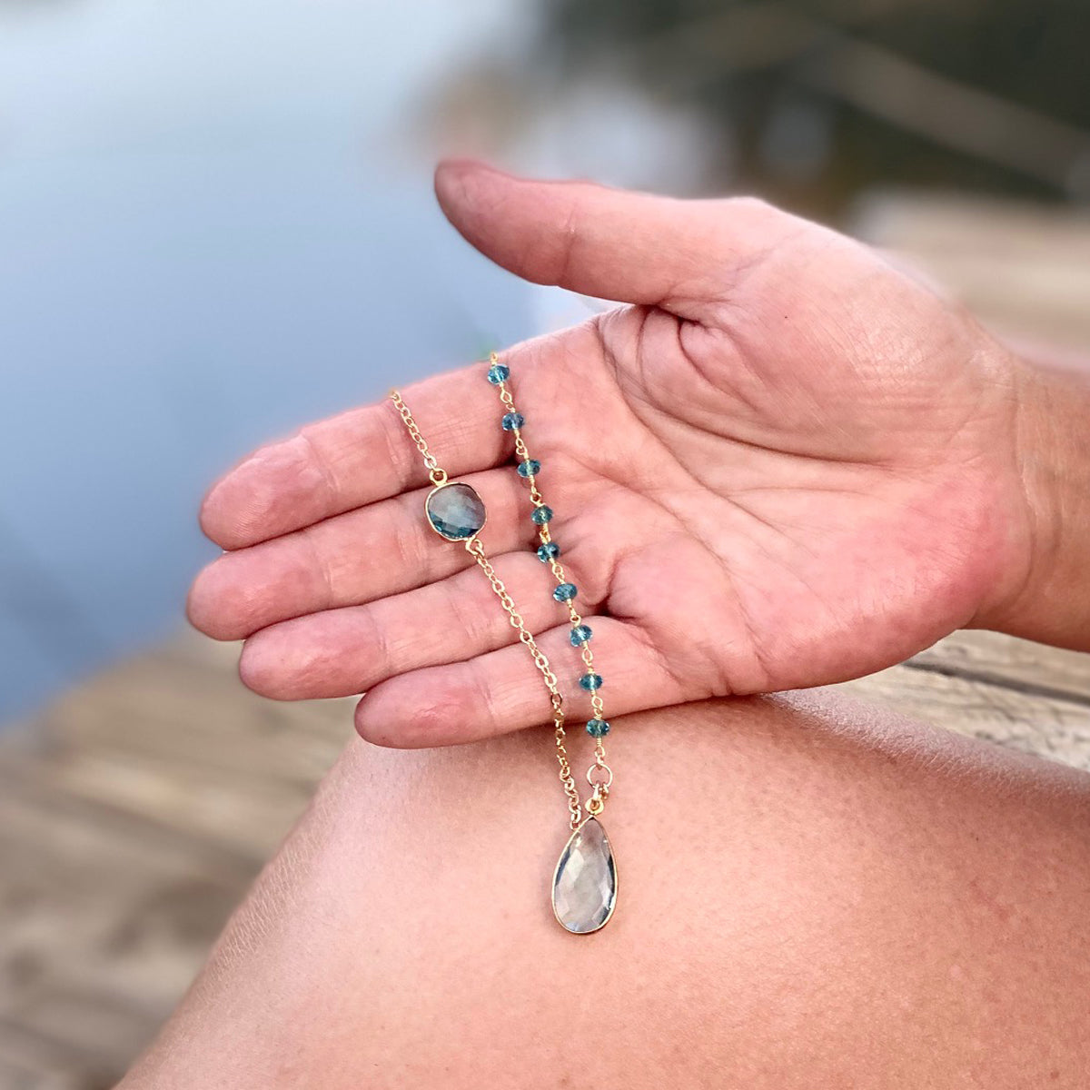 Asymmetrical Aquamarine Crystal Necklace for Courage