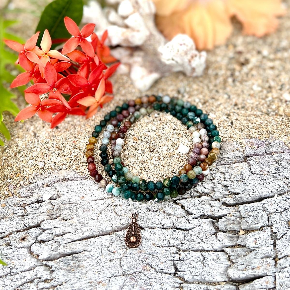 Bloodstone Wrap Bracelet for Courage.  Bloodstone is a stone of courage and wisdom, noble sacrifice, and altruistic character. Bloodstone represents a courageous spirit. Bloodstone boosts the innate healing power inside you by quieting a preoccupied mind and refocusing your energy on repair and renewal.