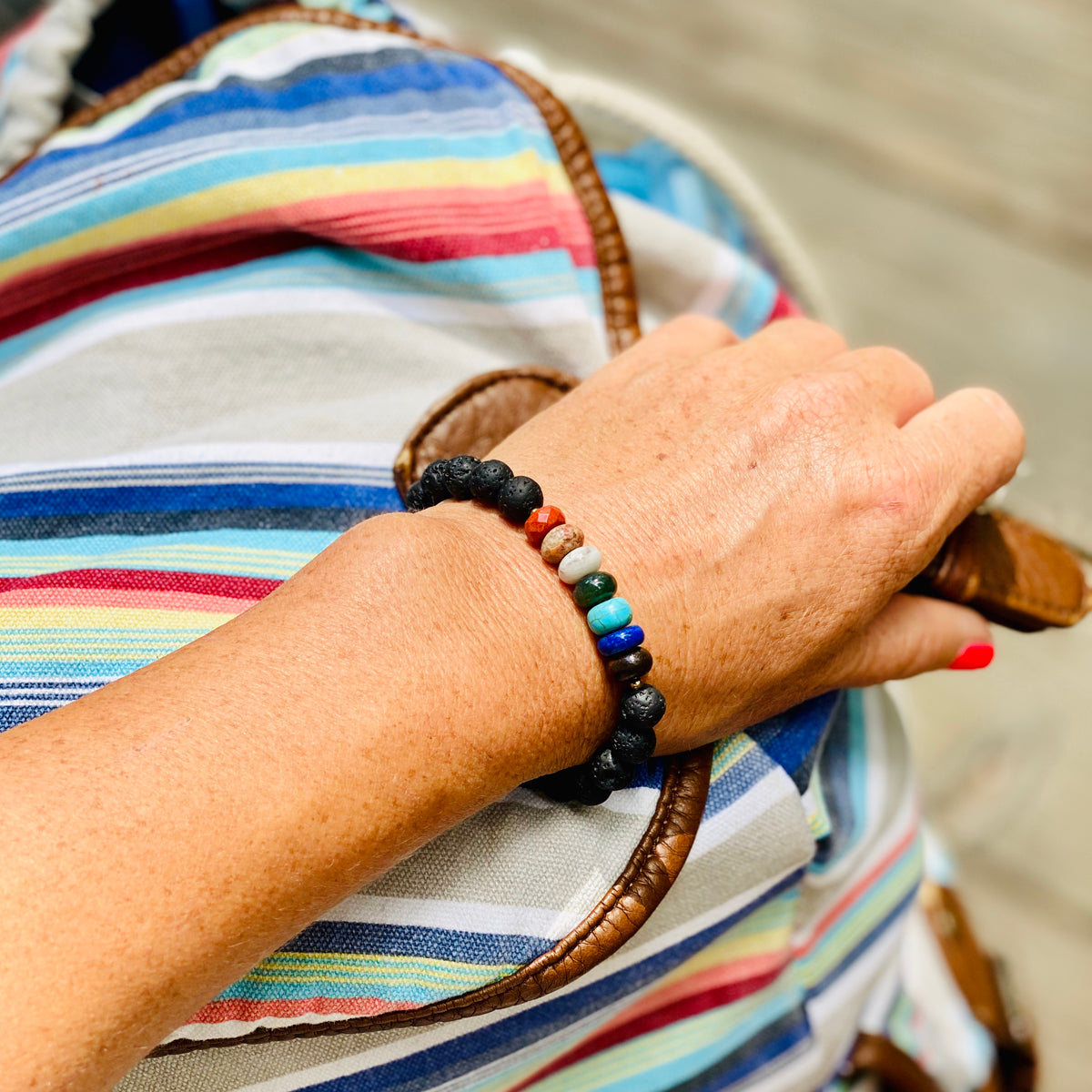 Lava Stone Chakra Bracelet with Healing Gemstones to Release Emotional Baggage 