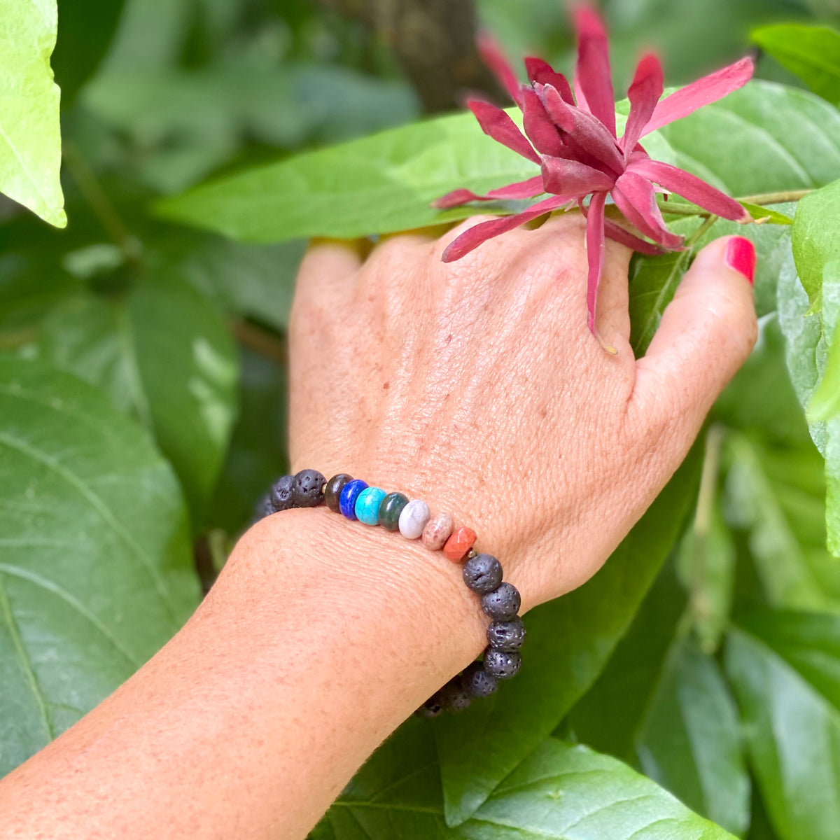 Lava Stone Chakra Bracelet with Healing Gemstones to Release Emotional Baggage