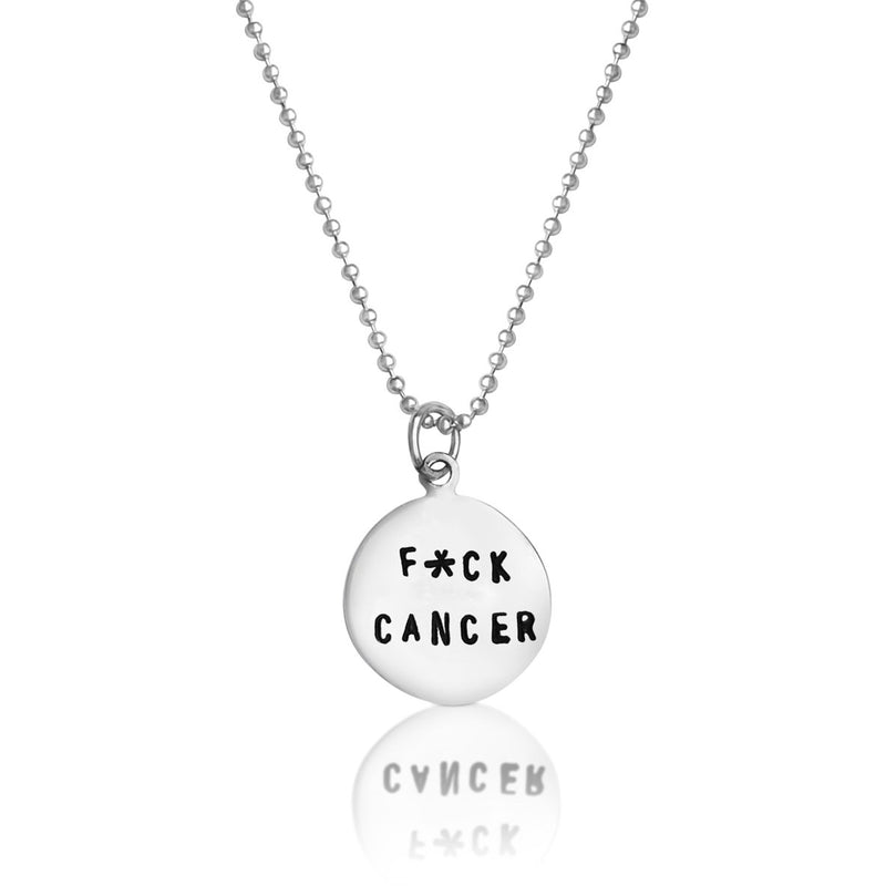 Be bold and say Fuck Cancer with this sterling silver Fxck Cancer pendant on a bead chain necklace