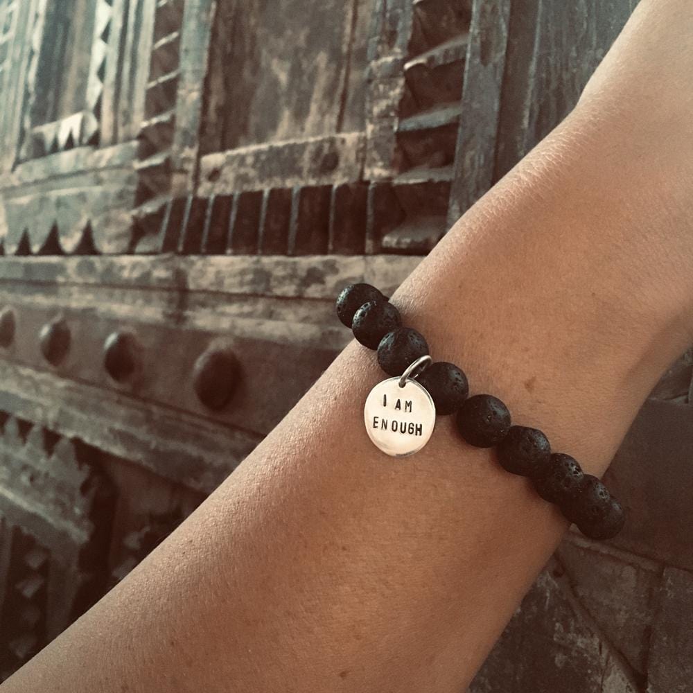 I am Enough - Affirmation Bracelet with Lava Stone