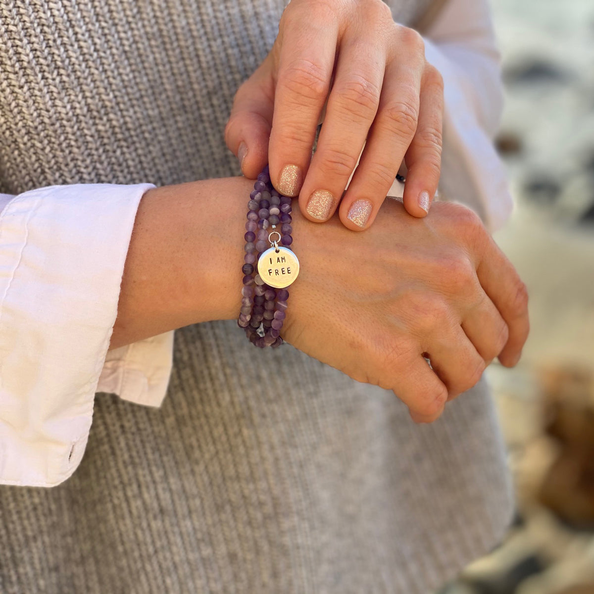 I am Free Affirmation Bracelet with Amethyst to Encourage You to Try New Things