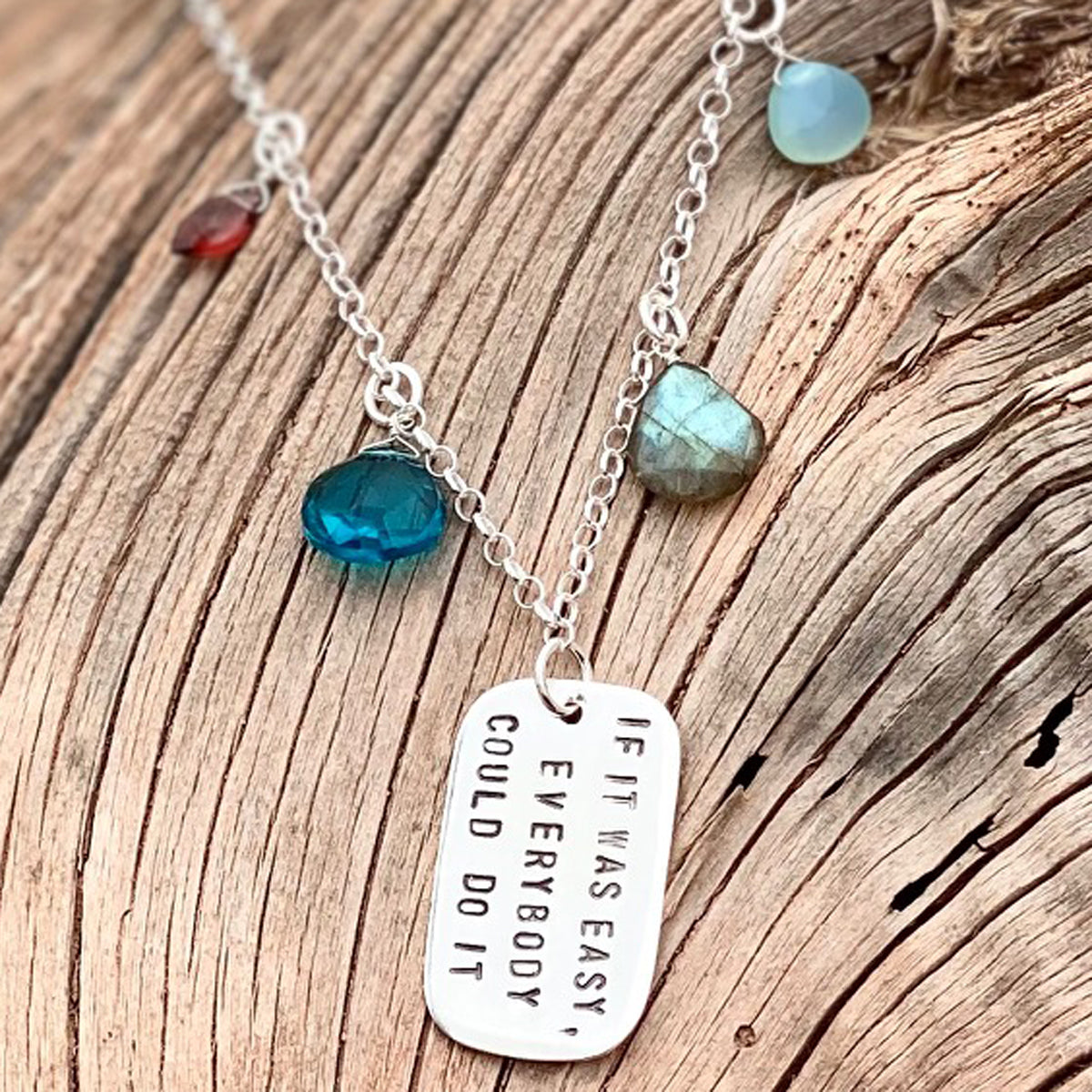 Sterling Silver Inspirational Dog Tag Quote Necklace. If It Was Easy Everybody Could Do It - Sterling Silver Motivational Dog Tag Quote Necklace. Good Vibes Only. We all need a little Empowerment, Motivation and a Little Push. You can never quit. Winners never quit, and quitters never win.