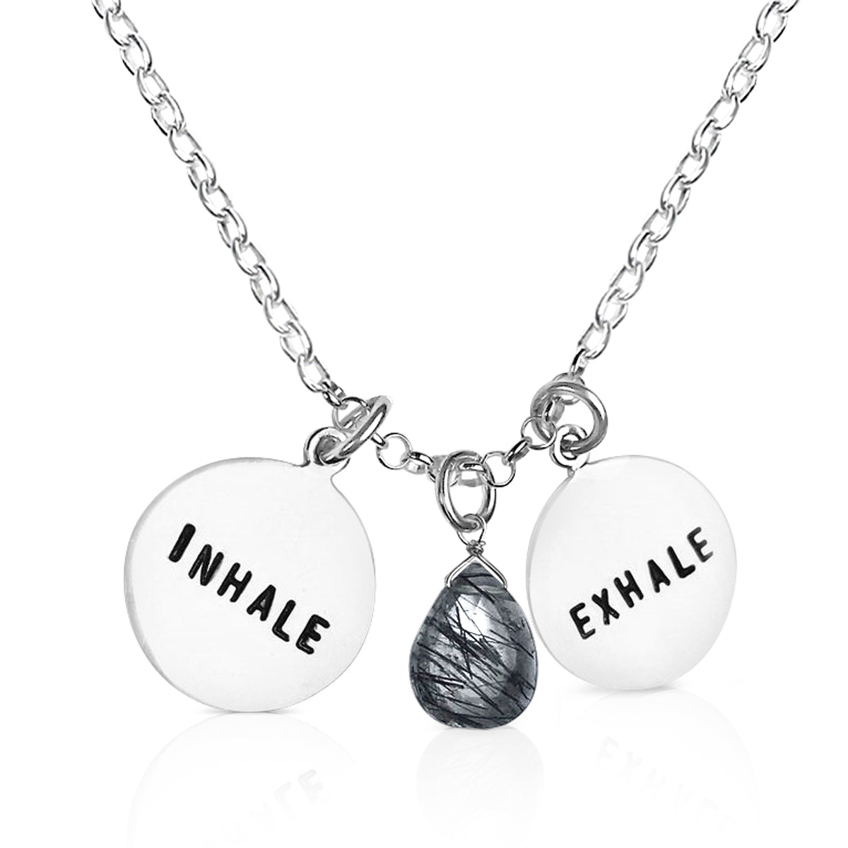 Sterling Silver Inhale - Exhale Necklace with Rutilated Quartz for Self-Discovery