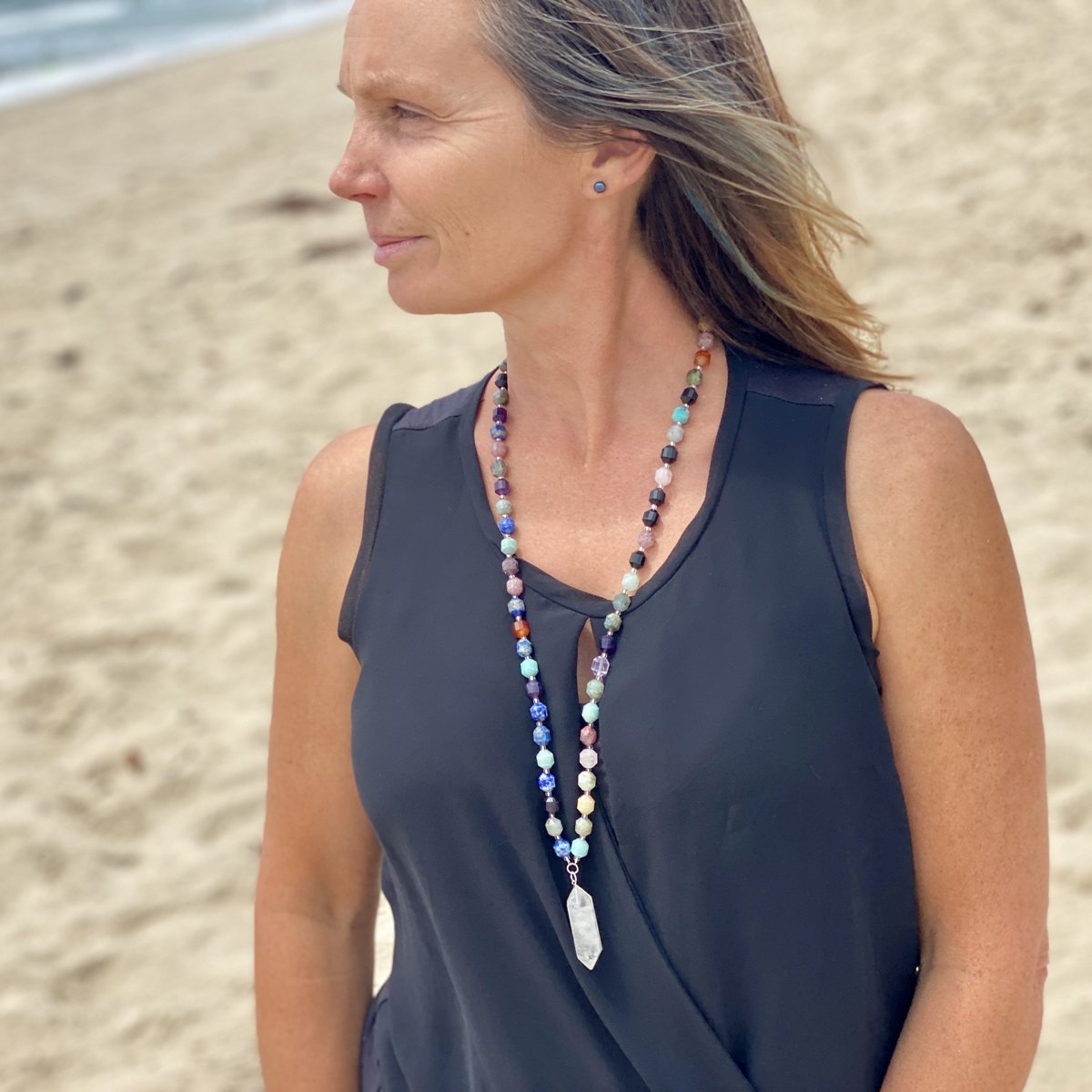 The Master Healer Crystal Necklace with Healing Gemstones -  Mother Earth Energy Healing Crystal Mindfulness Gemstone Necklace with a Clear Crystal Point to support change that comes from within.