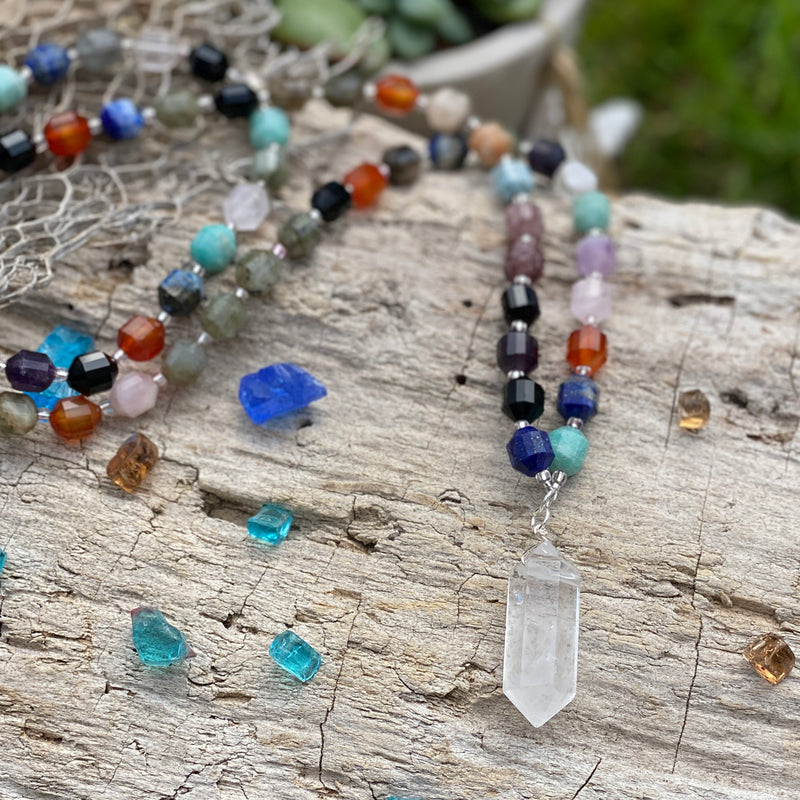 The Master Healer Crystal Necklace with Healing Gemstones -  Mother Earth Energy Healing Crystal Mindfulness Gemstone Necklace with a Clear Crystal Point to support change that comes from within.