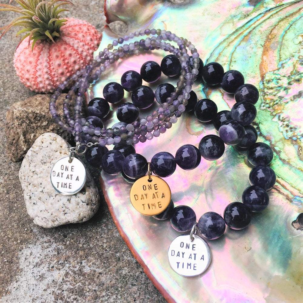 One Day at a Time Inspirational Amethyst Bracelet and Wrap Trio