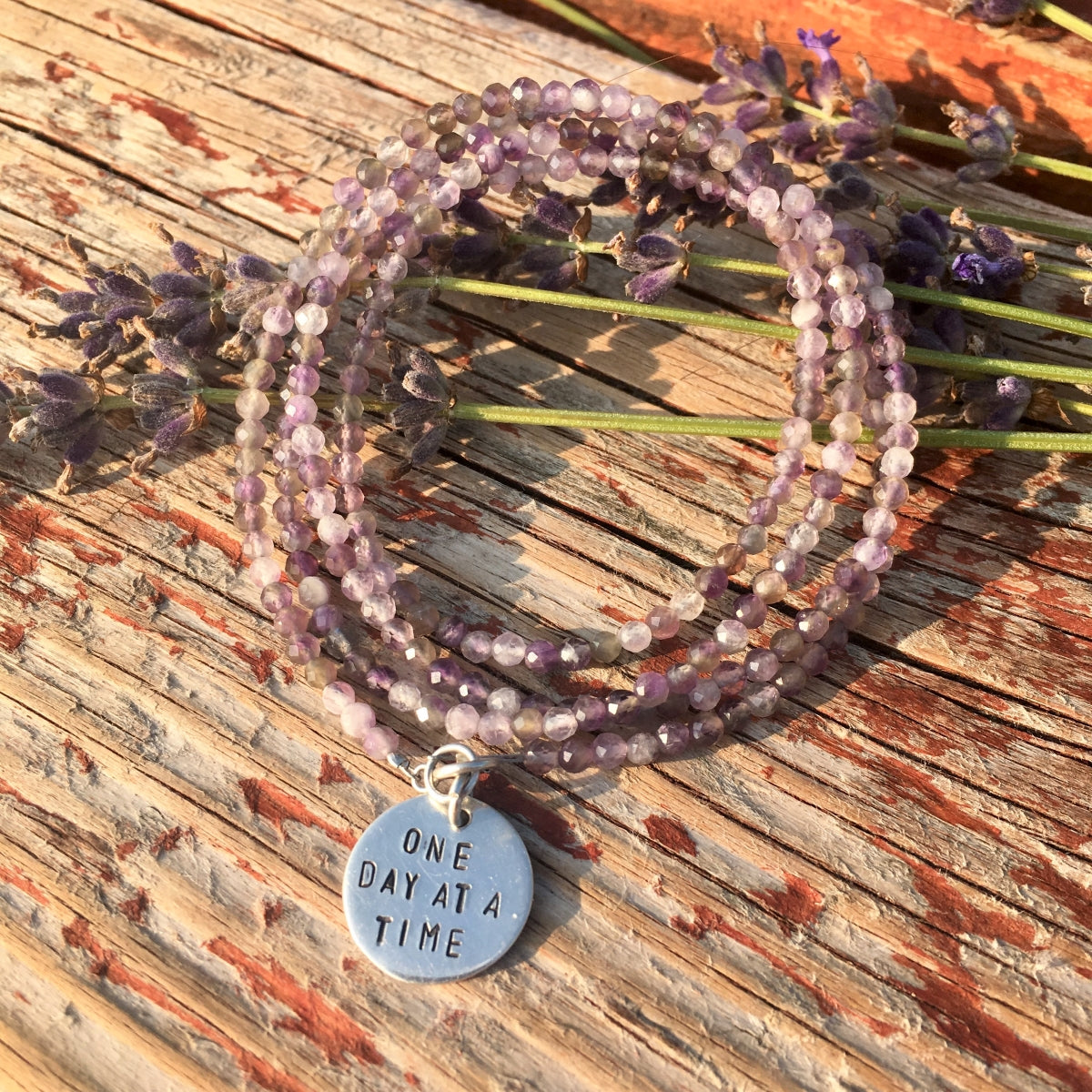 One Day at a Time - Inspirational Amethyst Bracelet and Wrap Bracelet