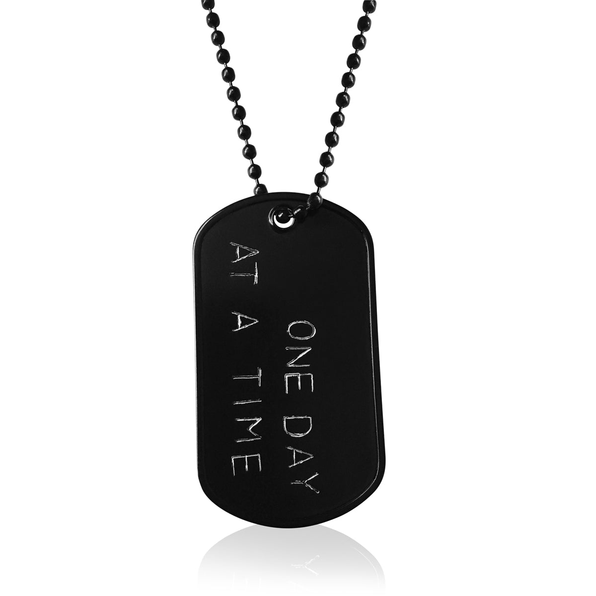 One Day at a Time black dog tag necklace. 