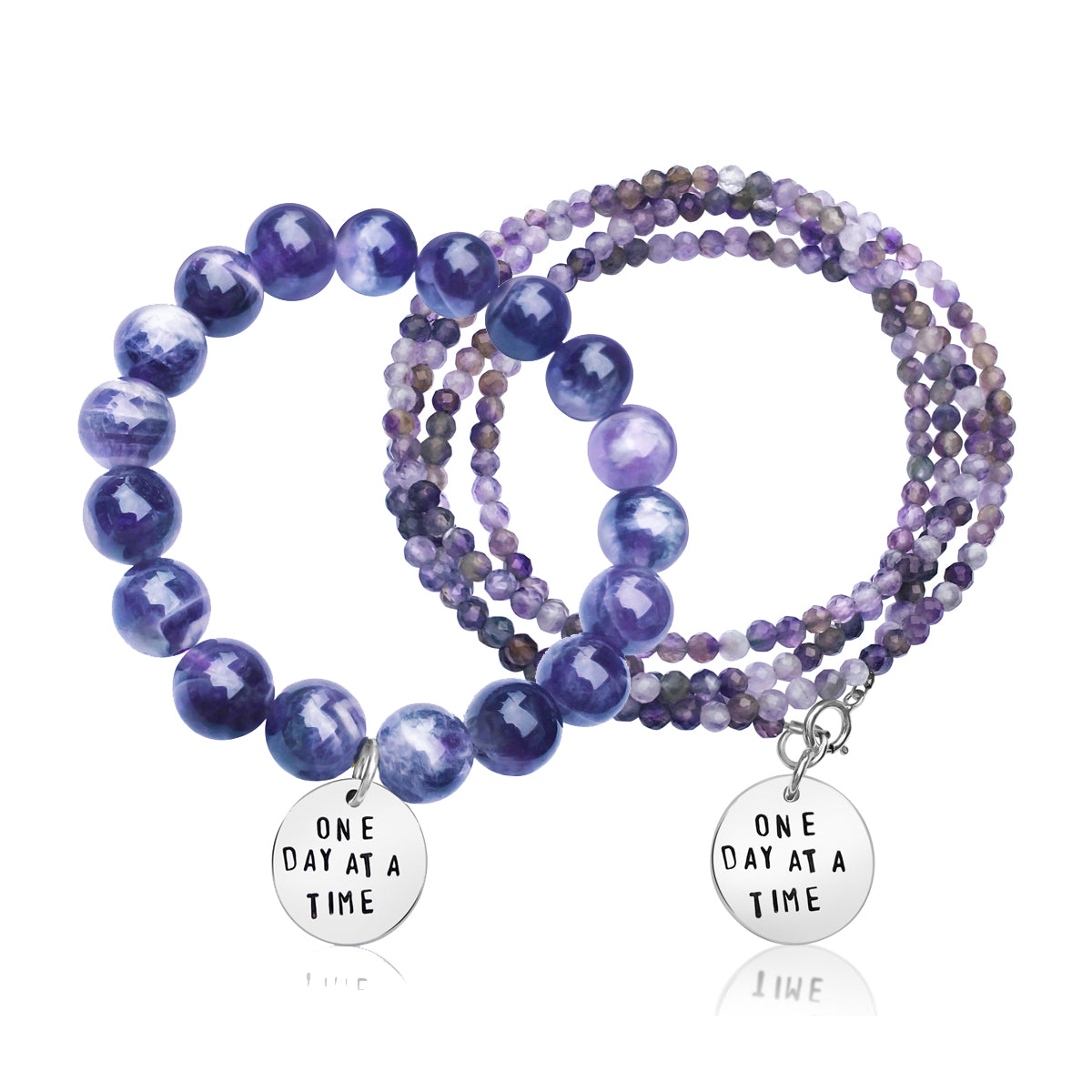 One Day at a Time - Inspirational Amethyst Bracelet and Wrap Bracelet