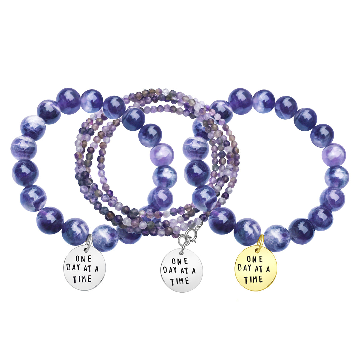 One Day at a Time Inspirational Amethyst Bracelet and Wrap Trio