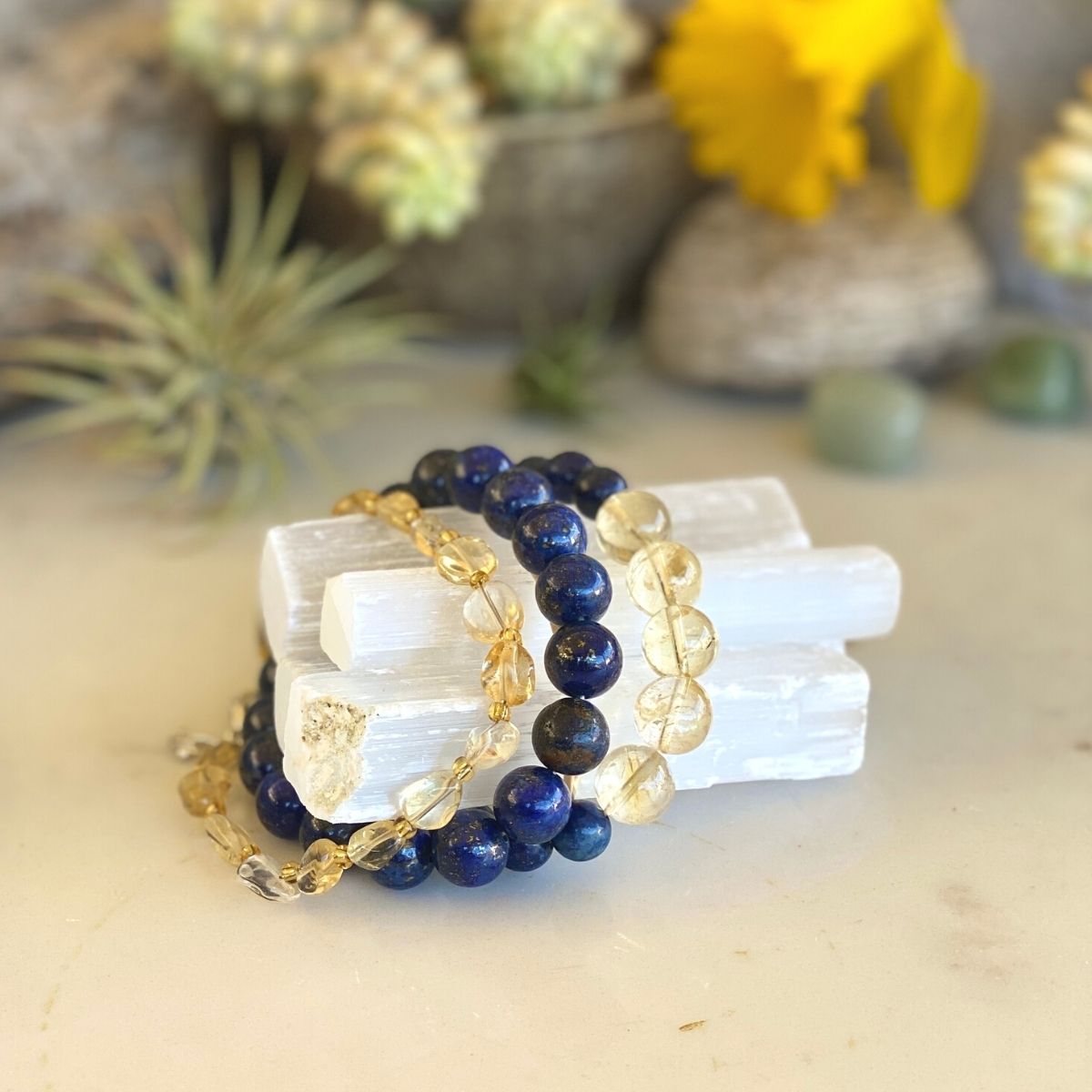 Optimism Bracelet Stack. To find optimism, look for the good things in life. Optimism makes your life happier and more meaningful. Wear these crystals to boost optimism!  Lapis Lazuli and Citrine Bracelet to bring Self-Awareness Best crystals for self-awareness. Lapis Lazuli jewelry  is a symbol of truth.