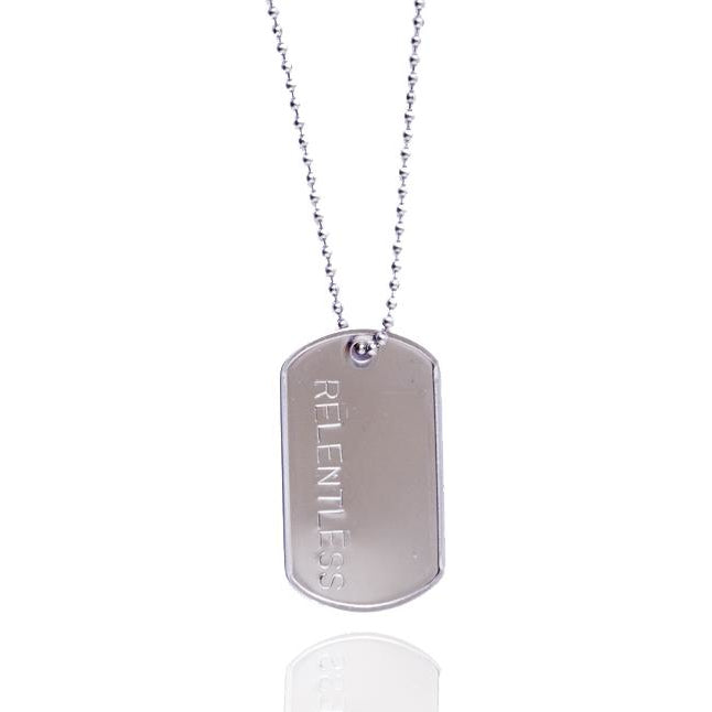 Stainless Steel Military Style  Relentless Inspirational Dog Tag Necklace