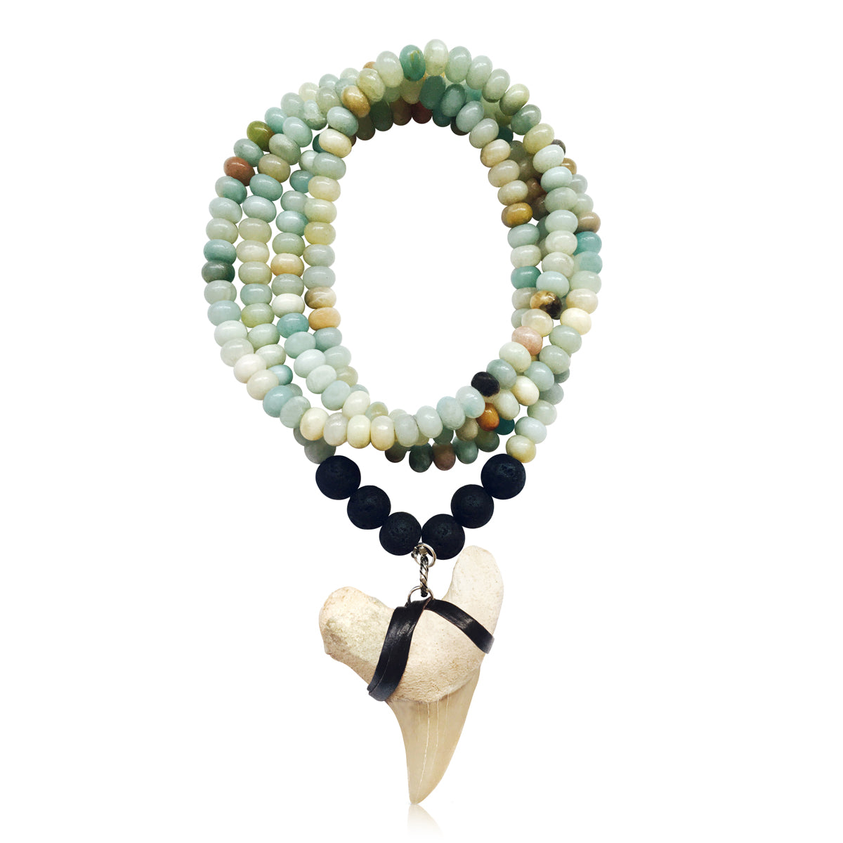 Shark Tooth Necklace for the Adrenaline Hunters and Shark Lovers - Amazonite and Lava