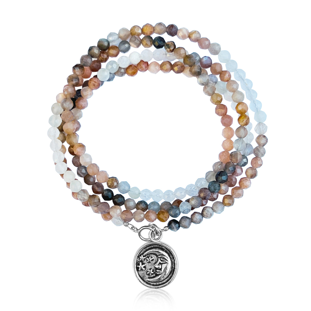 The Sun and Moon in Balance Wrap Bracelet. The Sun emerges the constant, Masculine, Original Source of Mind and Spirit from which all life emanates. The Moon is an expression of the reflection of Mother Earth and feminine nature. They need each other to be in balance, much like Yin and Yang.