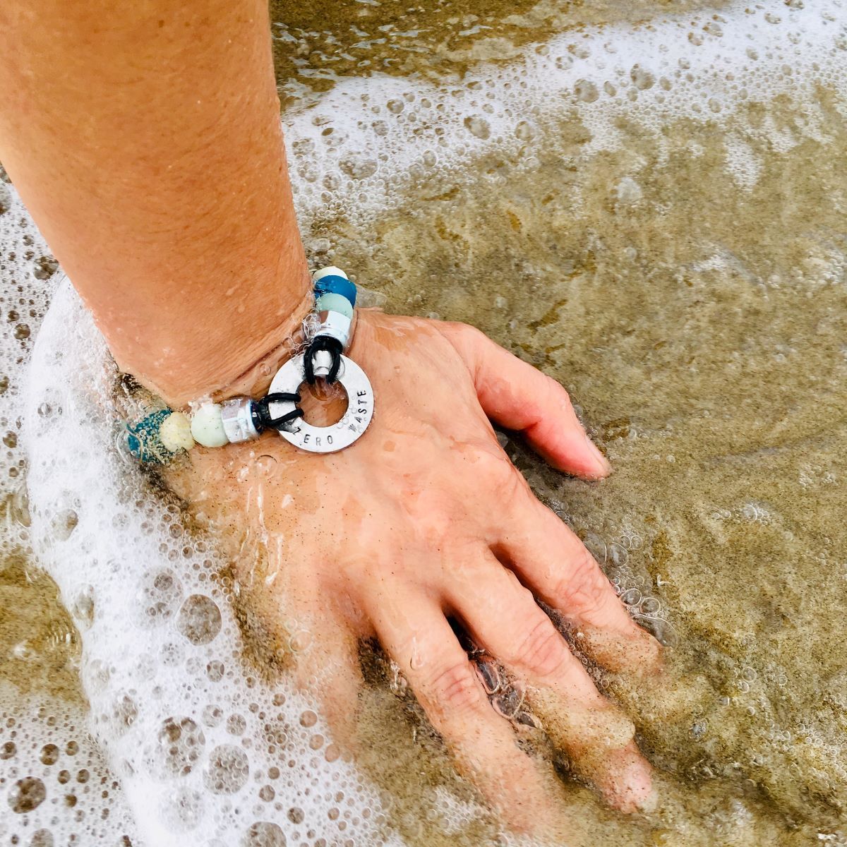 Zero Waste Bracelet with up-recycled SCUBA parts and Sea Glass