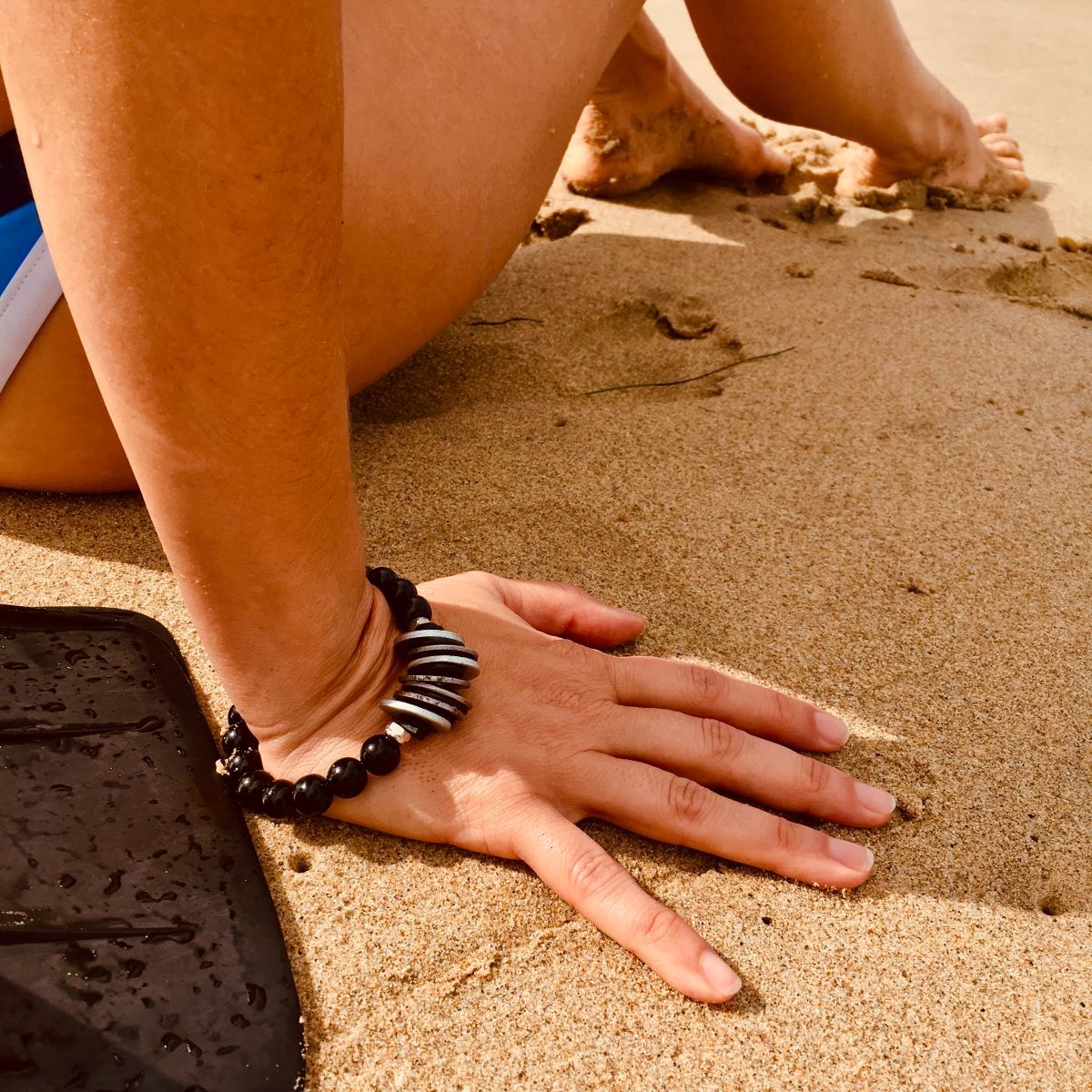 Zero Waste Bracelet with up-recycled SCUBA parts and Onyx  