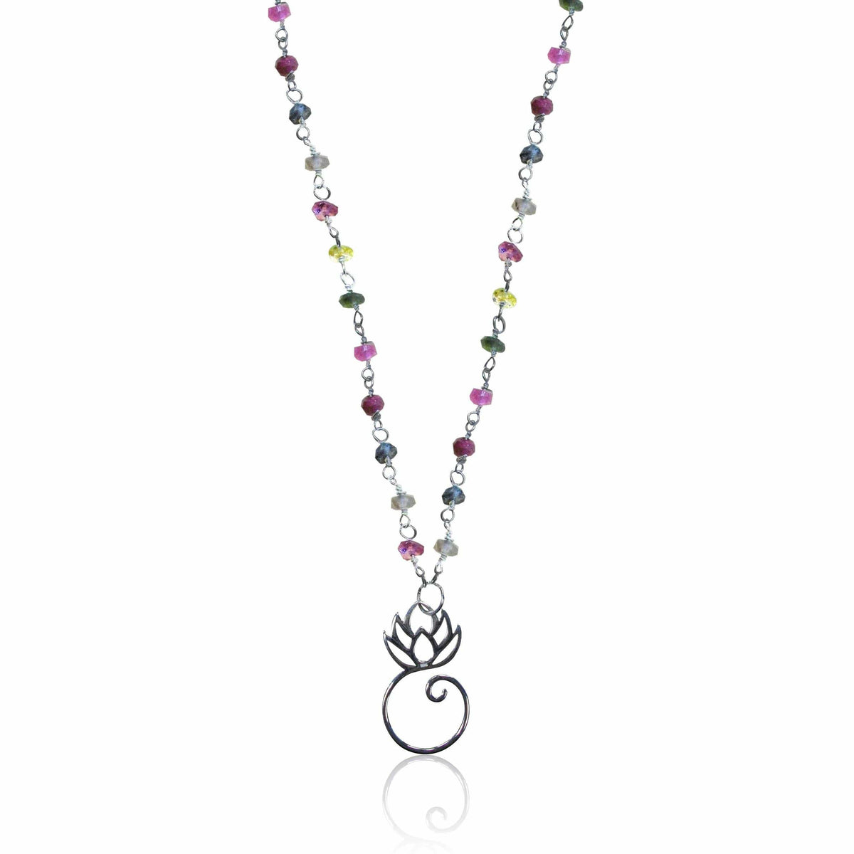 Rainbow Tourmaline Necklace with Lotus Flower for Tolerance