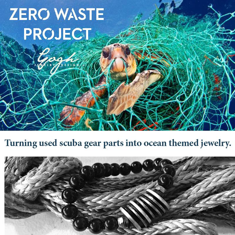 Zero Waste Bracelet with up-recycled SCUBA parts and Onyx  