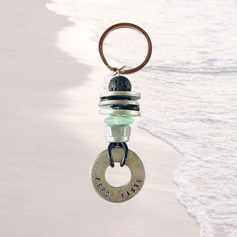 Zero Waste Keychain with up-recycled SCUBA parts and Sea Glass  
