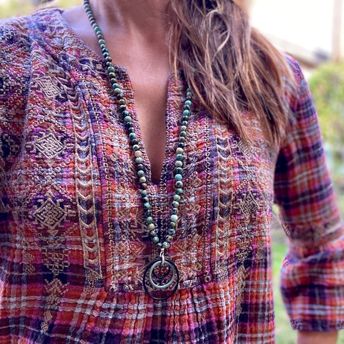 Zero Waste Necklace with up-recycled SCUBA parts and African Turquoise