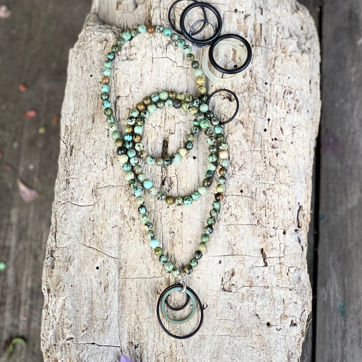 Zero Waste Necklace with up-recycled SCUBA parts and African Turquoise