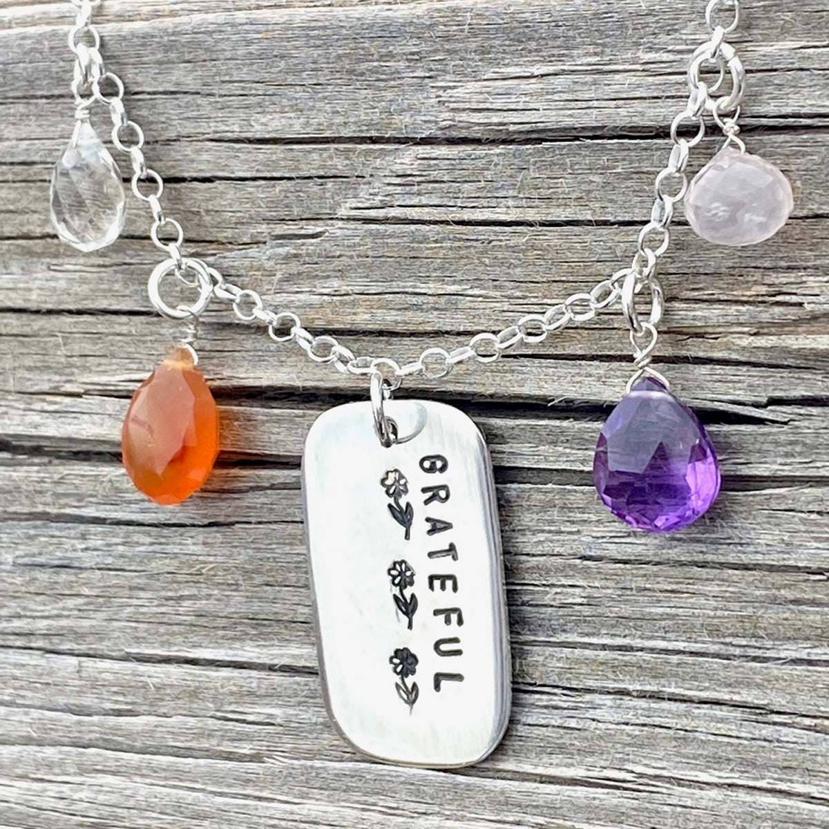 Sterling silver GRATEFUL Charm with Gold Crystal Wrap Bracelet for Gratitude Practice