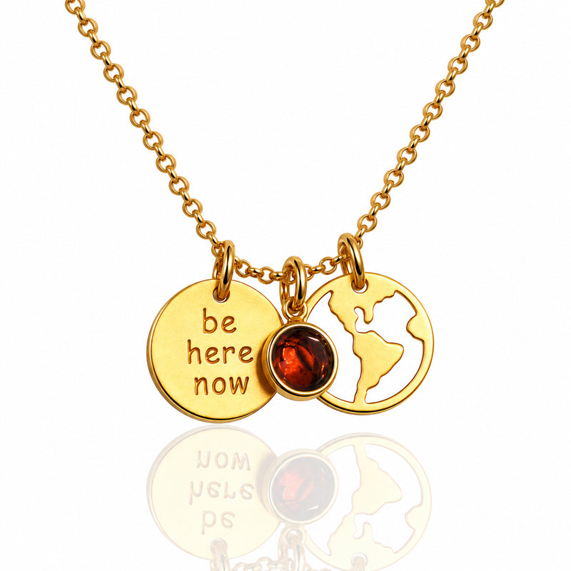 Motivational "Be Here Now" Traveler Necklace with Swarovski Crystal