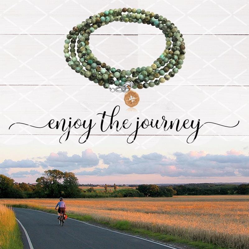 Enjoy the Journey Turquoise Wrap Bracelet with Rose Gold Compass Charm