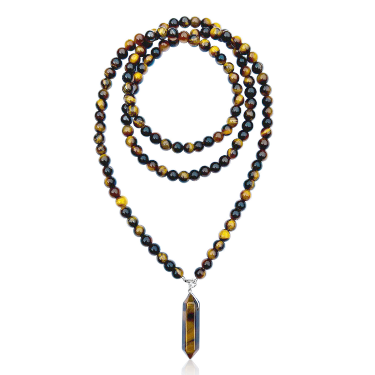 The Empowerment Enhancer Necklace is made of a gemstone that embody the strength and confidence of the majestic tiger. This necklace features polished Tiger Eye stone, which is known for its unique golden-brown color and distinctive chatoyancy, or "cat's eye" effect.