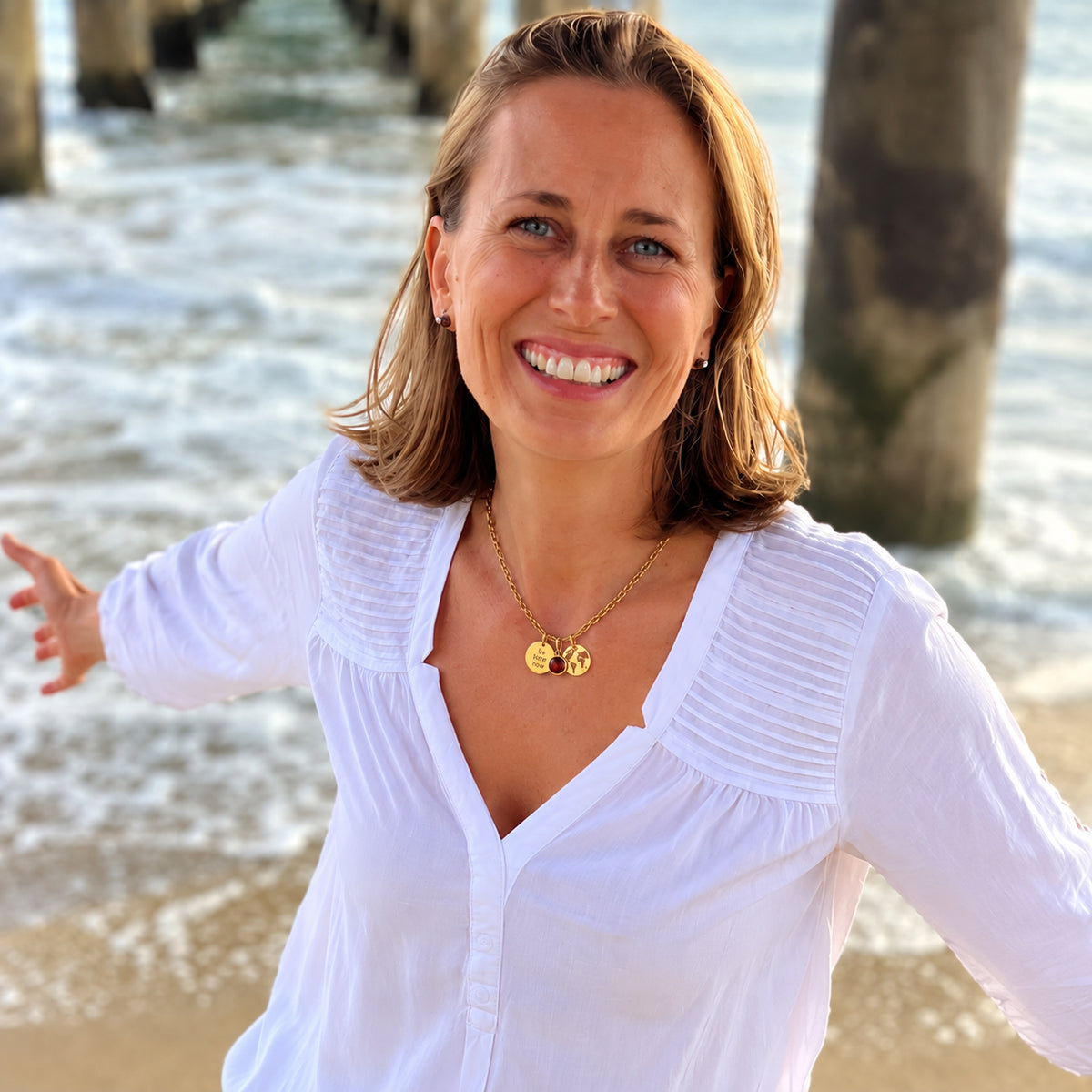 Motivational "Be Here Now" Traveler Necklace with Swarovski Crystal