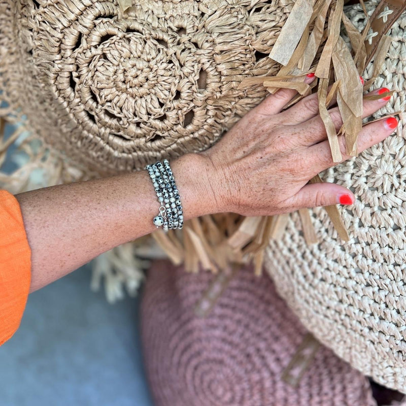 The Mindful Transitions Dalmatian Jasper Wrap Bracelet is a delightful and meaningful piece of jewelry that's all about helping you gracefully navigate life's ups and downs. 