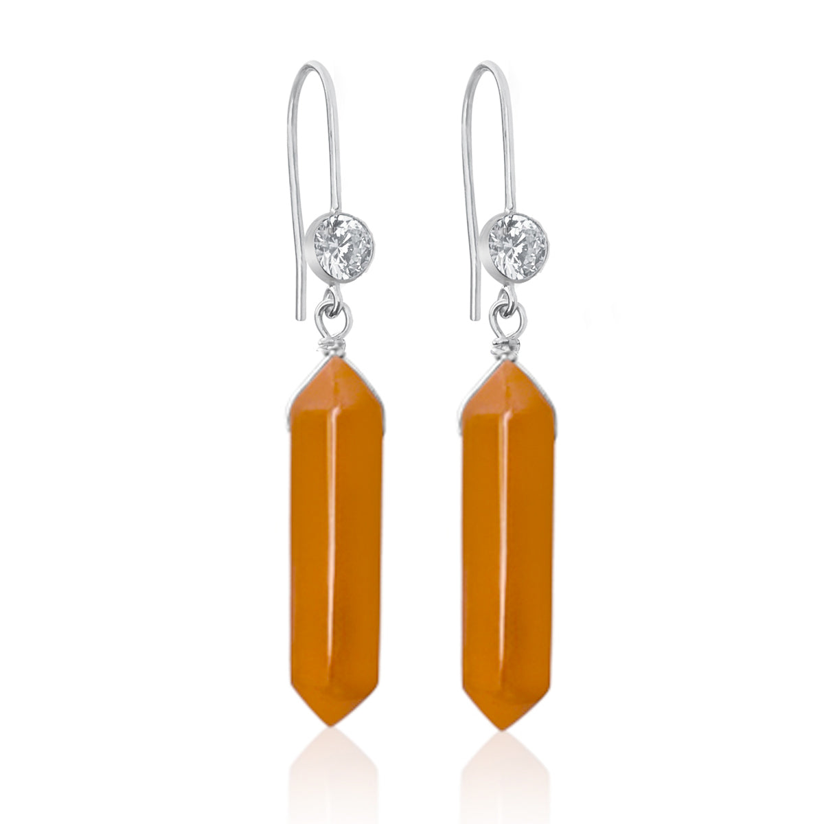 The Orange Blossom Aventurine Earrings are a stunning pair of earrings that feature two polished orange Aventurine stones. Aventurine is a soothing and calming stone that promotes emotional balance, creativity, and abundance. 
