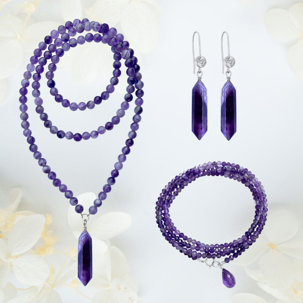 Hope is what keeps us running. Wear this Never Lose Hope Jewelry Set with Amethyst Wrap Bracelet to help reduce stress and anxiety in your life.