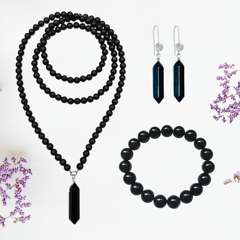 Obsidian and Onyx Shield Jewelry Set