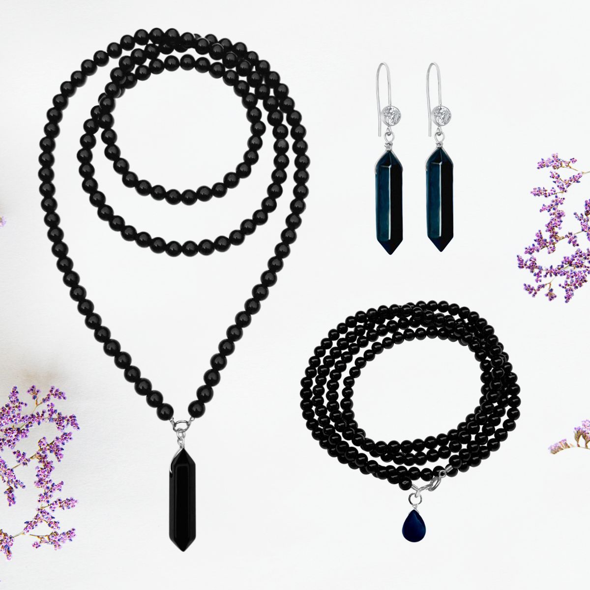The Obsidian and Onyx Shield Jewelry Set features two powerful protective stones. It is believed that they shield against negative energy, providing a sense of safety and security.