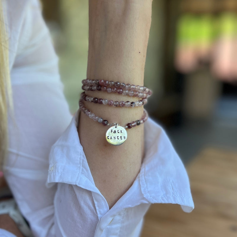 Fxck Cancer – Strawberry Quartz Wrap Bracelet
