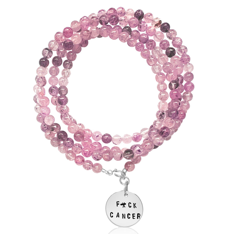 Fxck Cancer – Strawberry Quartz Wrap Bracelet